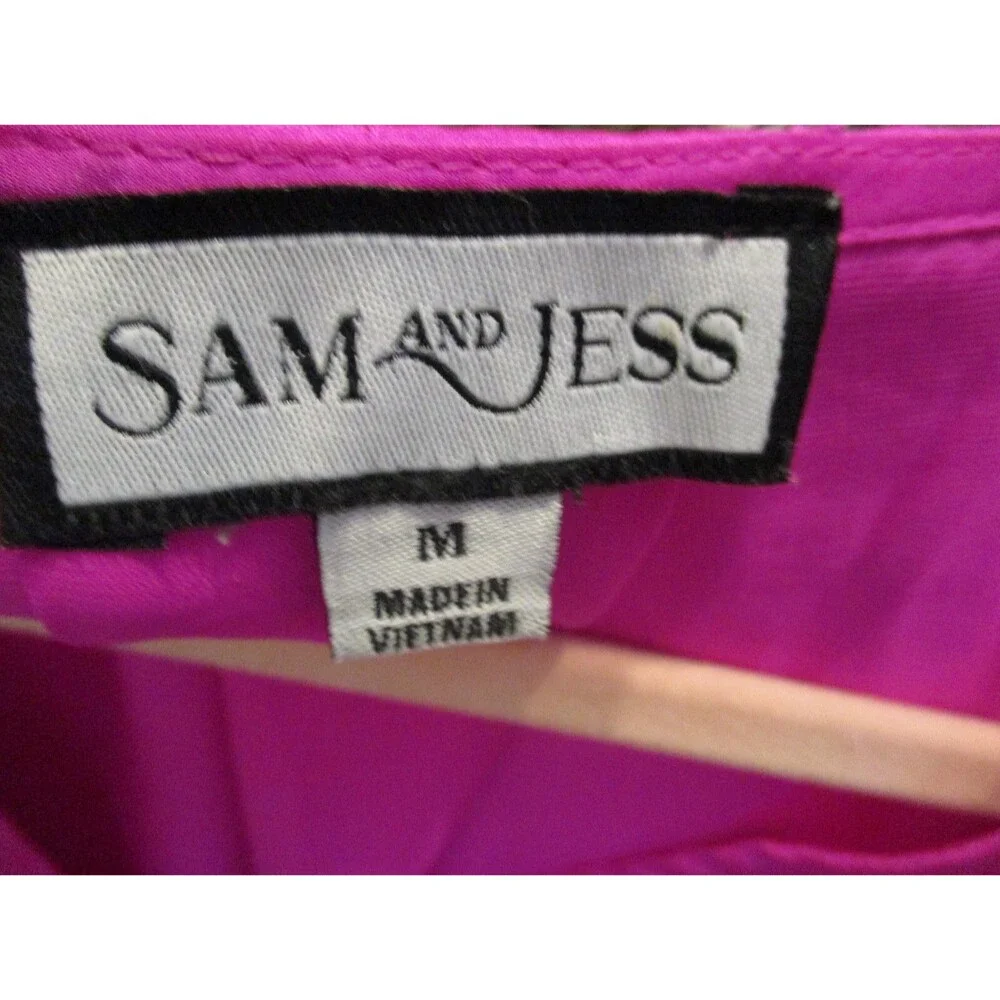 Sam & Jess Womens Sz M Satin Surplice Long Sleeve Puff Shoulder Top Pink Silky - Picture 6 of 9